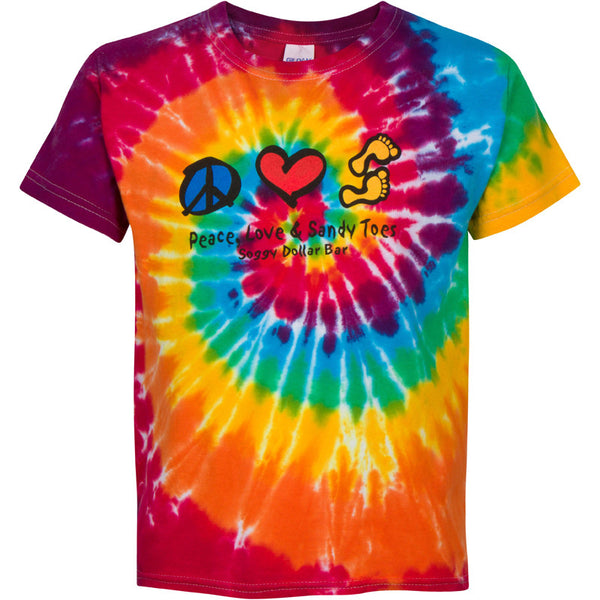 Peace, Love, Sandy Toes Tie-Dyed Youth T-Shirt