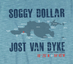 Jost Van Dyke Island Map Short Sleeve T-Shirt - Soggy Dollar Legacy