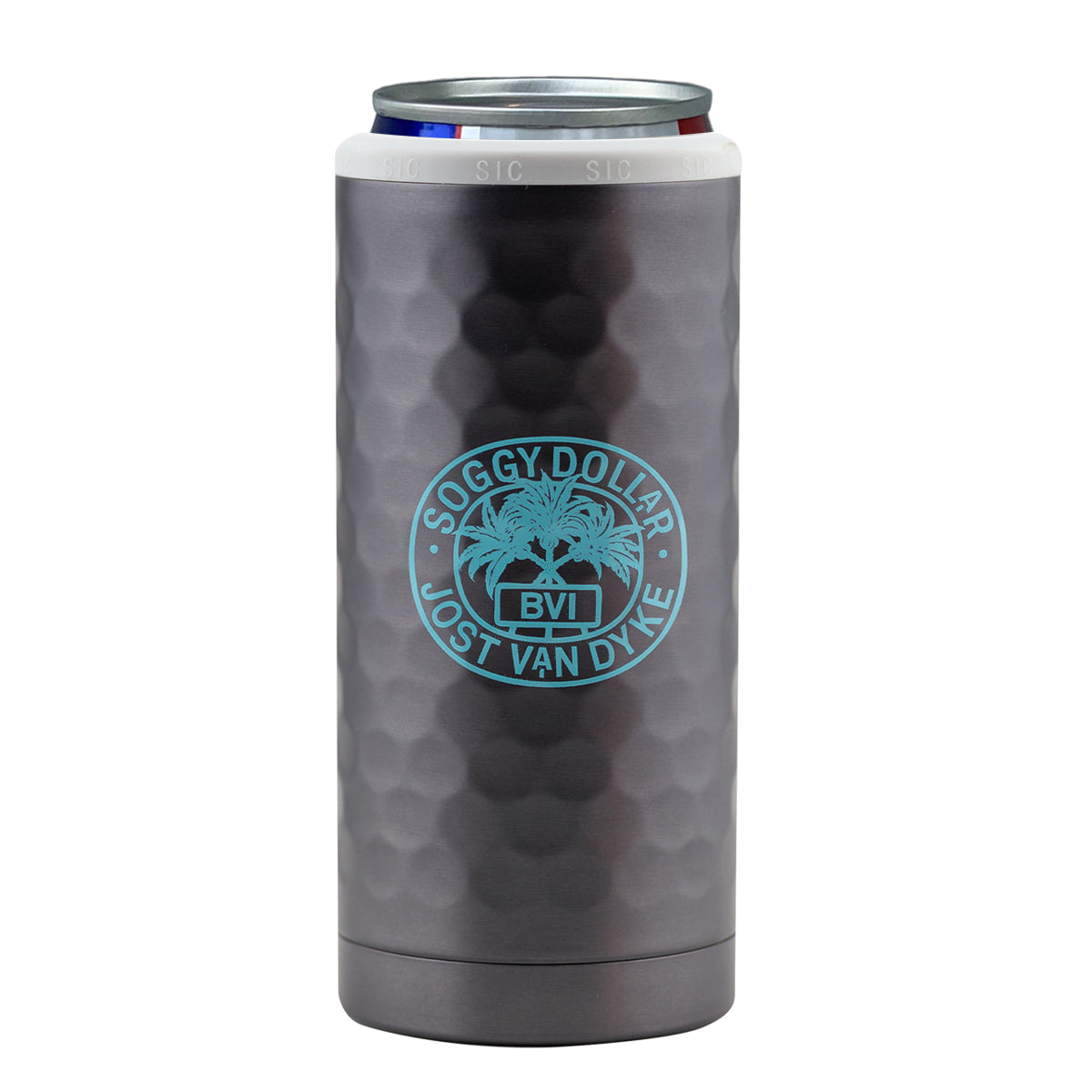 Waterloo Slim Can Koozies Black w/Seafoam Performance Logo