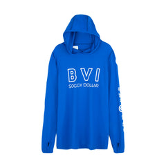 BVI Coordinates Long Sleeve Performance Hoodie (MENS) - Soggy Dollar SMALL / ROYAL Ocean Tec