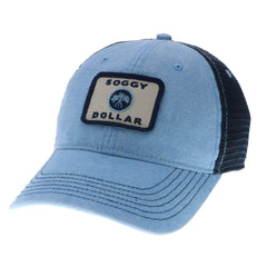 Triple Palm Square Trucker Hat - Soggy Dollar Light Blue/ Navy Trucker Legacy